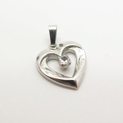 925 Sterling Silver Vintage Round-Cut C Z Open Heart Pendant