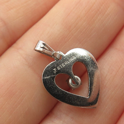 925 Sterling Silver Vintage Round-Cut C Z Open Heart Pendant