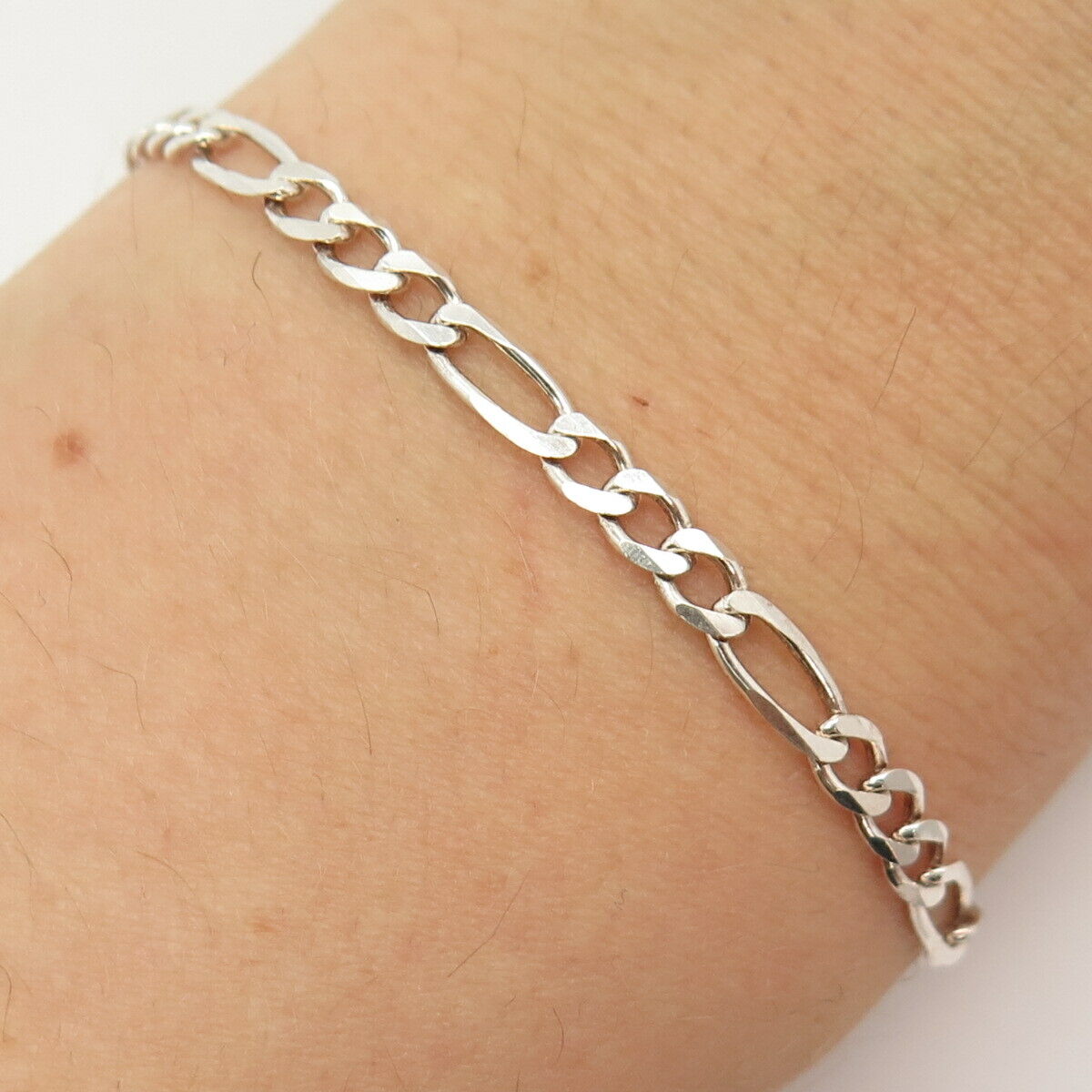 925 Sterling Silver Italy Figaro Link Bracelet 7 3/4"