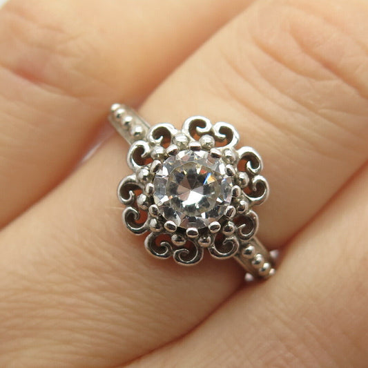 925 Sterling Silver C Z Floral Ring Size 7