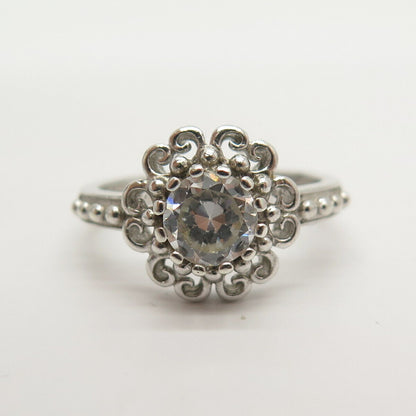 925 Sterling Silver C Z Floral Ring Size 7