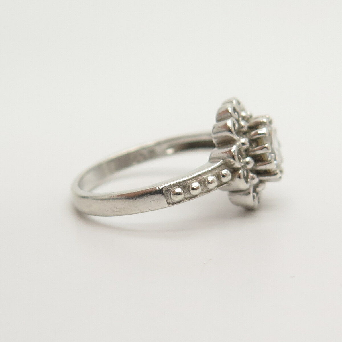 925 Sterling Silver C Z Floral Ring Size 7