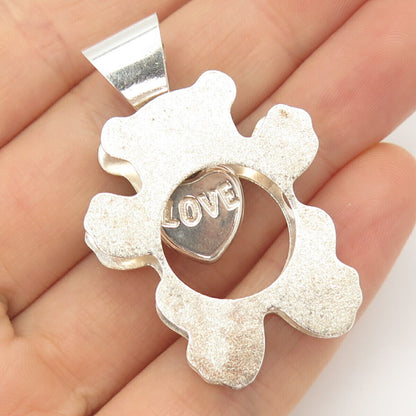 925 Sterling Silver "Love" Heart Teddy Bear Design Pendant