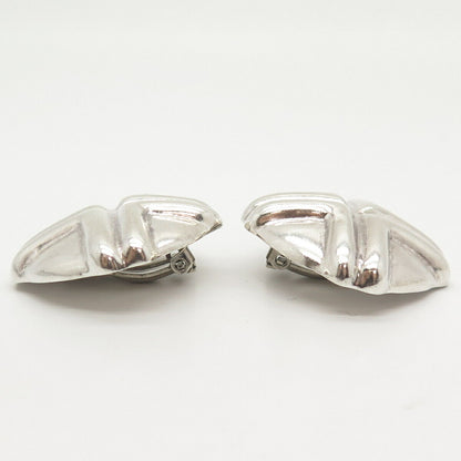 925 Sterling Silver Vintage Mexico Ribbed Cross Hollow Clip On Earrings