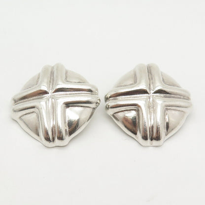 925 Sterling Silver Vintage Mexico Ribbed Cross Hollow Clip On Earrings