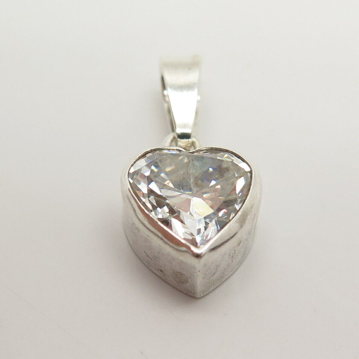 925 Sterling Silver Vintage C Z Small Heart Pendant