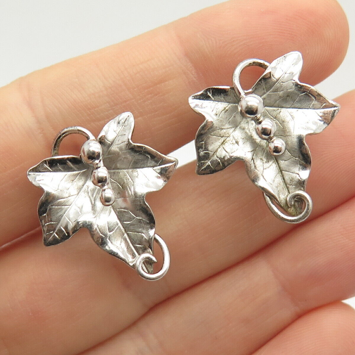 925 Sterling Silver Vintage Carl Art Leaf Screw Back Earrings