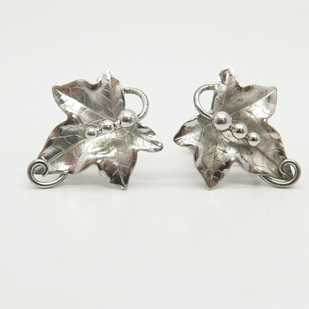 925 Sterling Silver Vintage Carl Art Leaf Screw Back Earrings