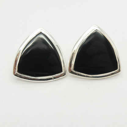 925 Sterling Silver Real Black Onyx Gemstone Triangle Earrings