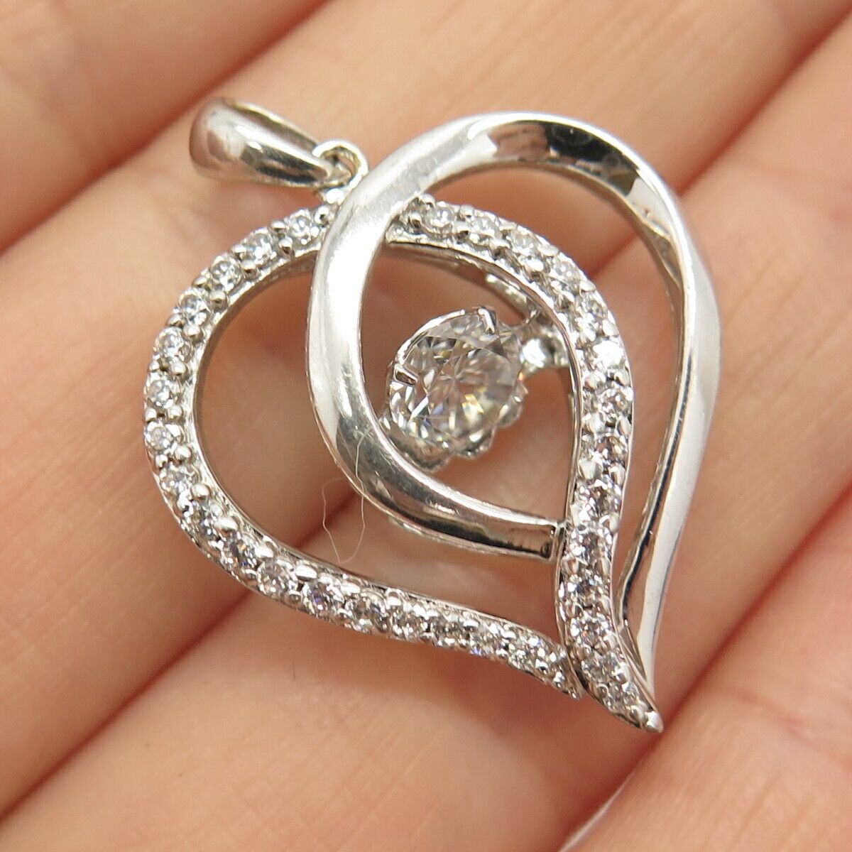 925 Sterling Silver Pave C Z Open Heart Pendant