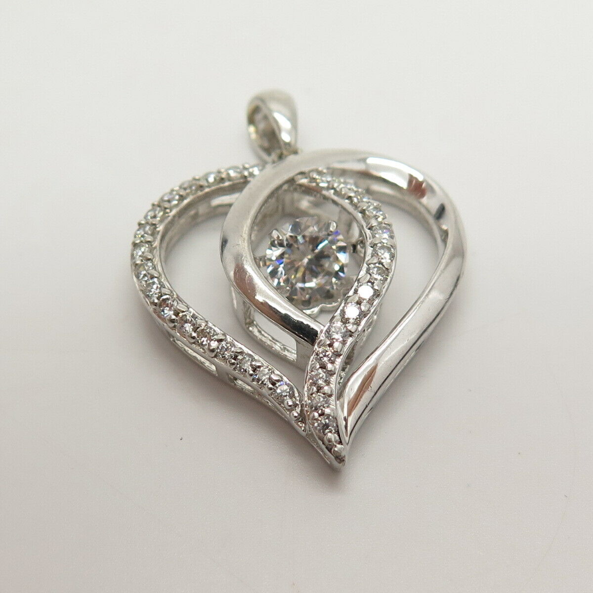 925 Sterling Silver Pave C Z Open Heart Pendant