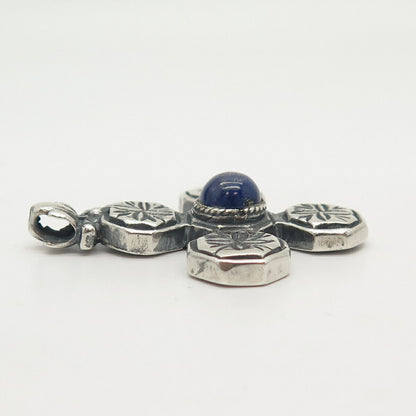 925 Sterling Silver Vintage Real Lapis Lazuli Gemstone Cross Pendant