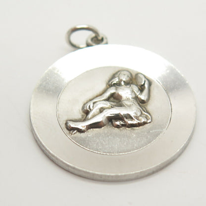 925 Sterling Silver Vintage Sitting Lady / Girl Round Pendant