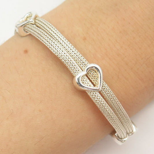 925 Sterling Silver Italy Heart Accent Wheat Link Bracelet 6 1/4"