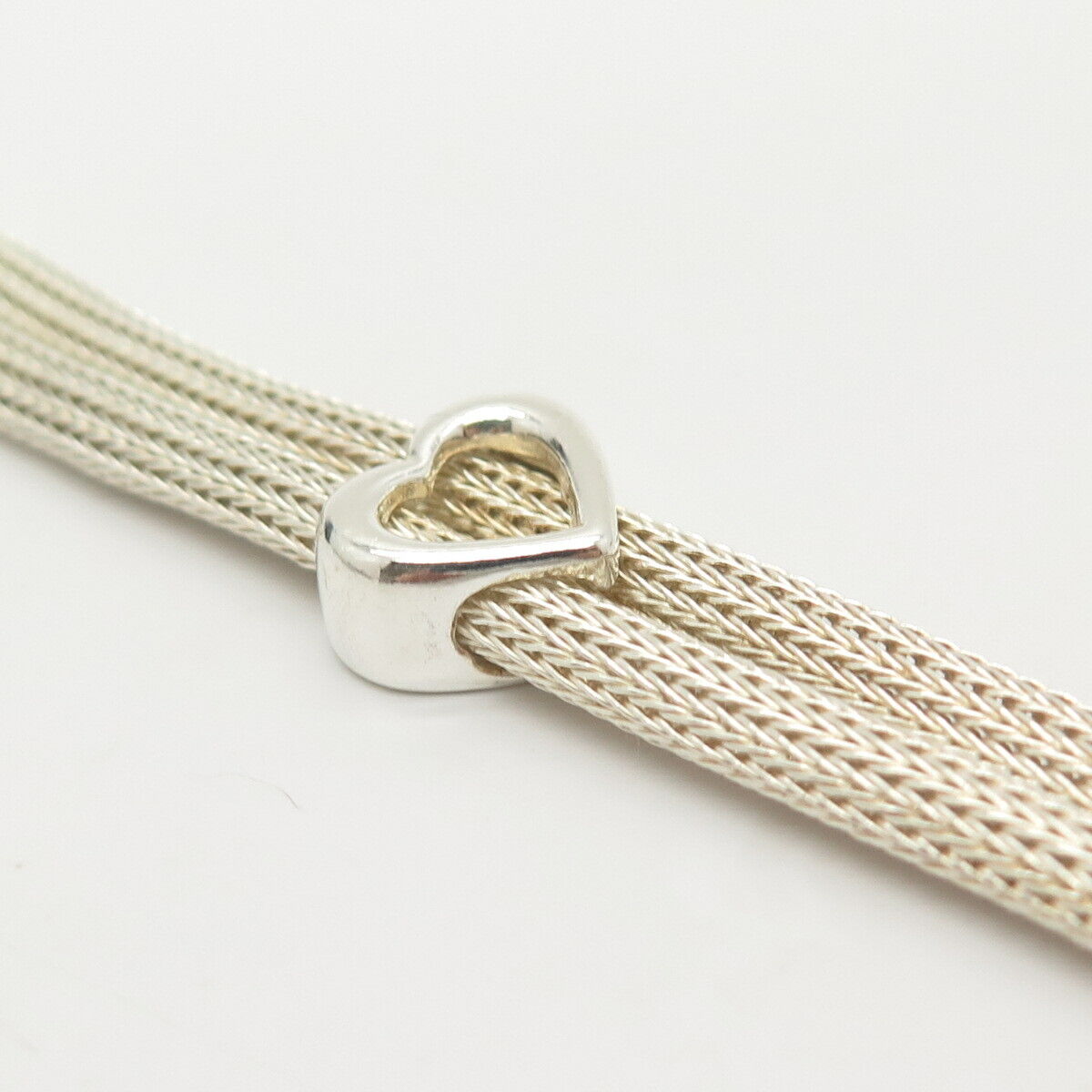 925 Sterling Silver Italy Heart Accent Wheat Link Bracelet 6 1/4"