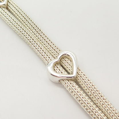 925 Sterling Silver Italy Heart Accent Wheat Link Bracelet 6 1/4"