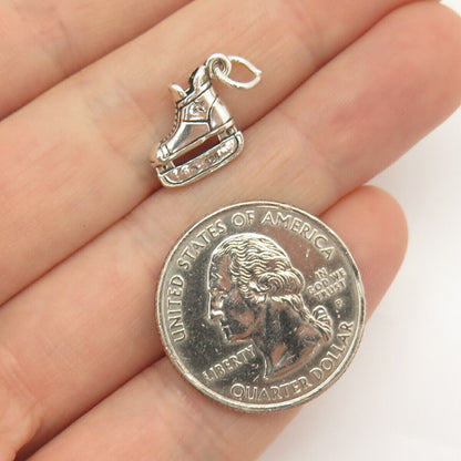 925 Sterling Silver Vintage Ice Skating Boot Round Pendant