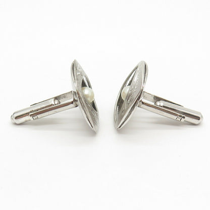 925 Sterling Silver Vintage Real Pearl Etched Cufflinks