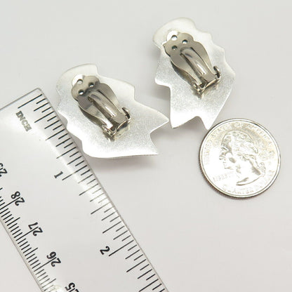 925 Sterling Silver Vintage Mexico Ribbed Clip On Earrings