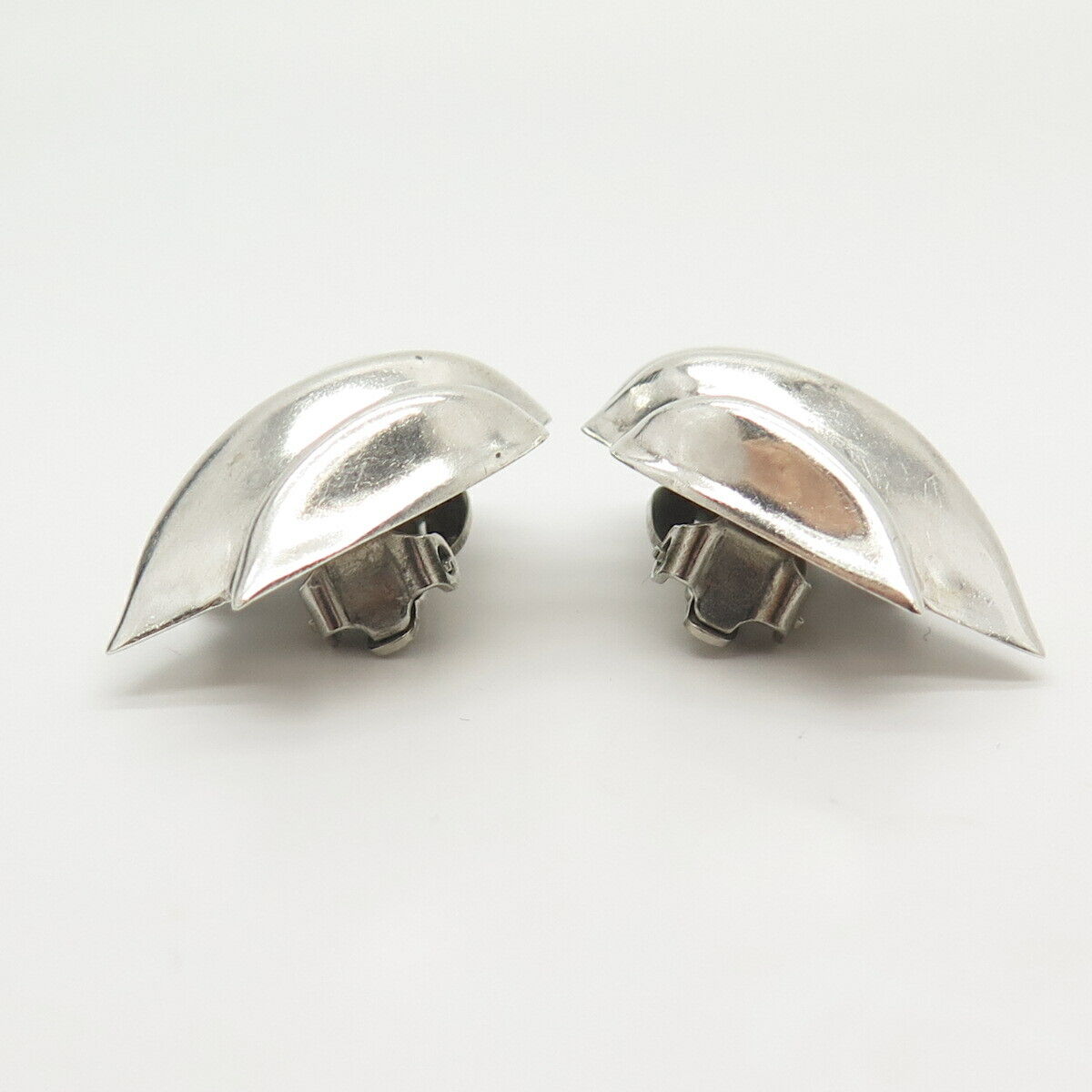 925 Sterling Silver Vintage Mexico Ribbed Clip On Earrings