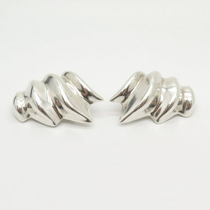 925 Sterling Silver Vintage Mexico Ribbed Clip On Earrings