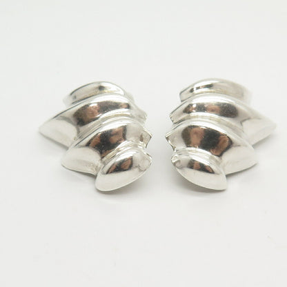 925 Sterling Silver Vintage Mexico Ribbed Clip On Earrings