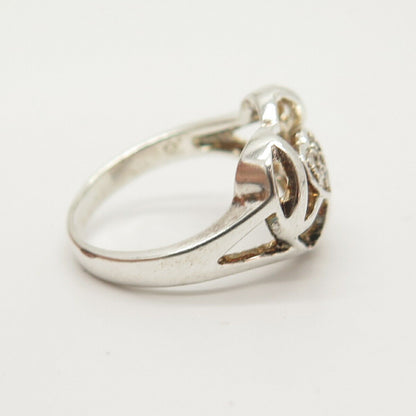 925 Sterling Silver C Z Double Heart Design Ring Size 7 3/4