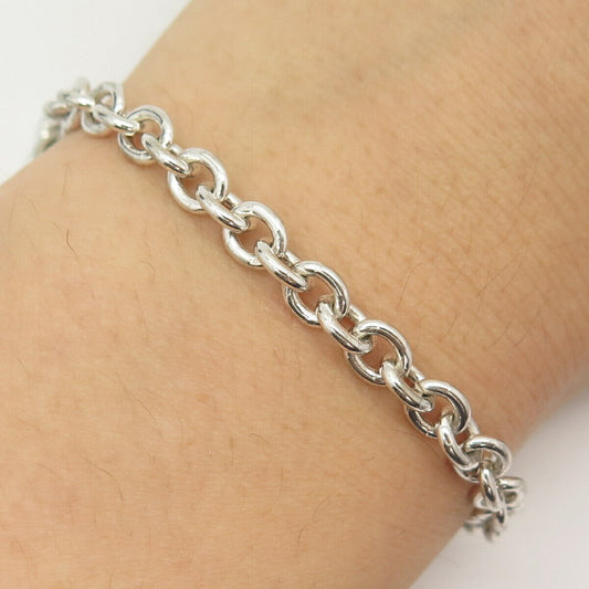 925 Sterling Silver Italy Rolo Link Bracelet 6 3/4"