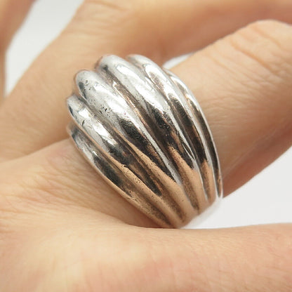 925 Sterling Silver Vintage Mexico Ribbed Ring Size 10 1/4