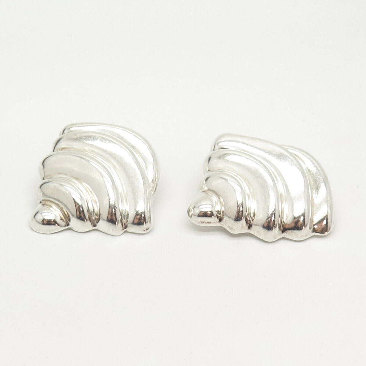 925 Sterling Silver Vintage Mexico Puffy Ribbed Clip On Earrings