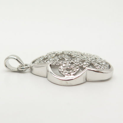 925 Sterling Silver Pave C Z Floral Pendant