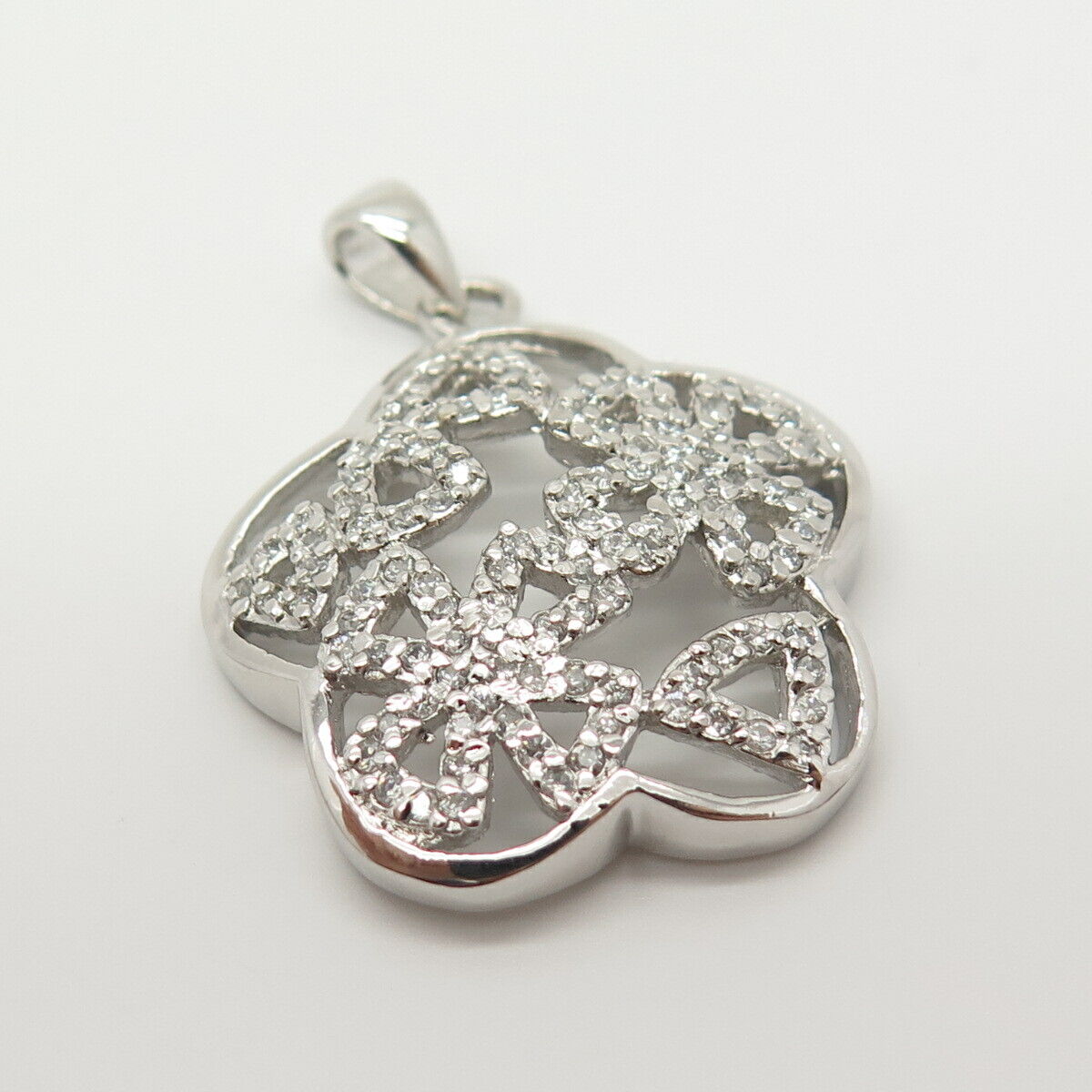 925 Sterling Silver Pave C Z Floral Pendant