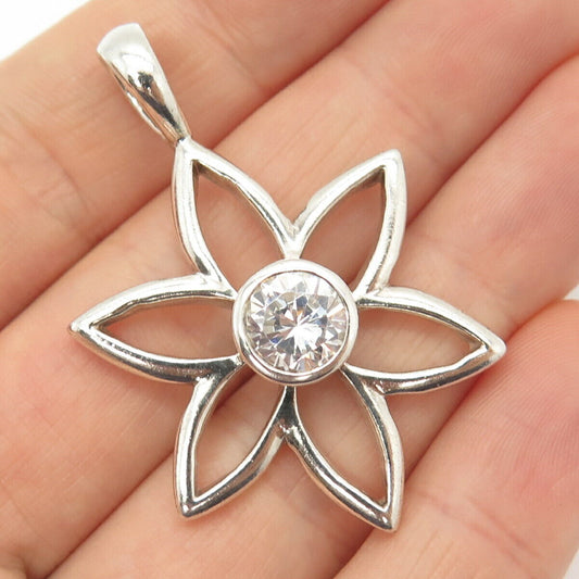 925 Sterling Silver Round-Cut C Z Floral Pendant