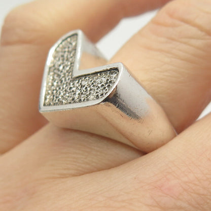 925 Sterling Silver Vintage Modernist Heart Design Ring Size 6 3/4