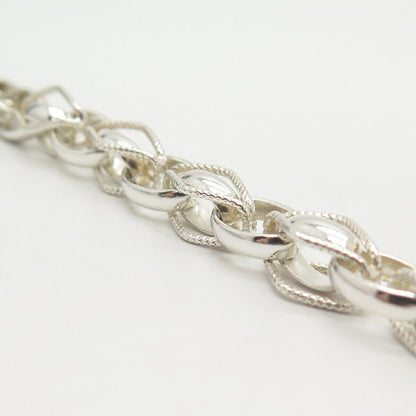 925 Sterling Silver Oval & Rhombus Link Bracelet 7 1/4"