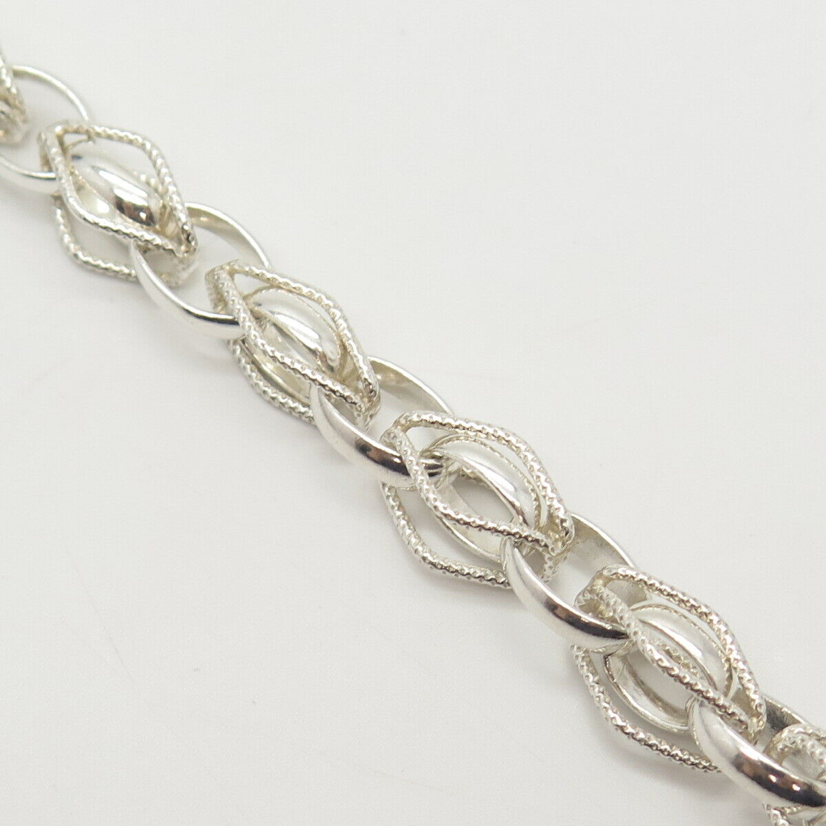 925 Sterling Silver Oval & Rhombus Link Bracelet 7 1/4"