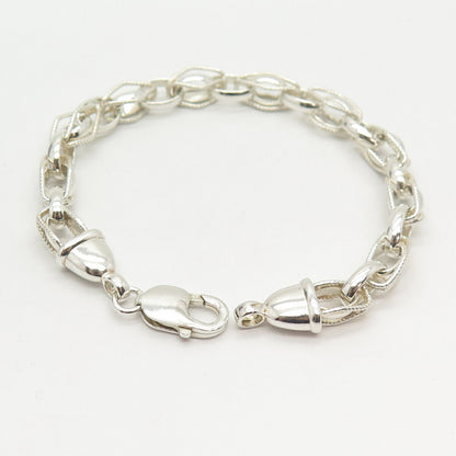 925 Sterling Silver Oval & Rhombus Link Bracelet 7 1/4"