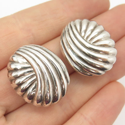 925 Sterling Silver Vintage Ribbed Shell Clip On Earrings