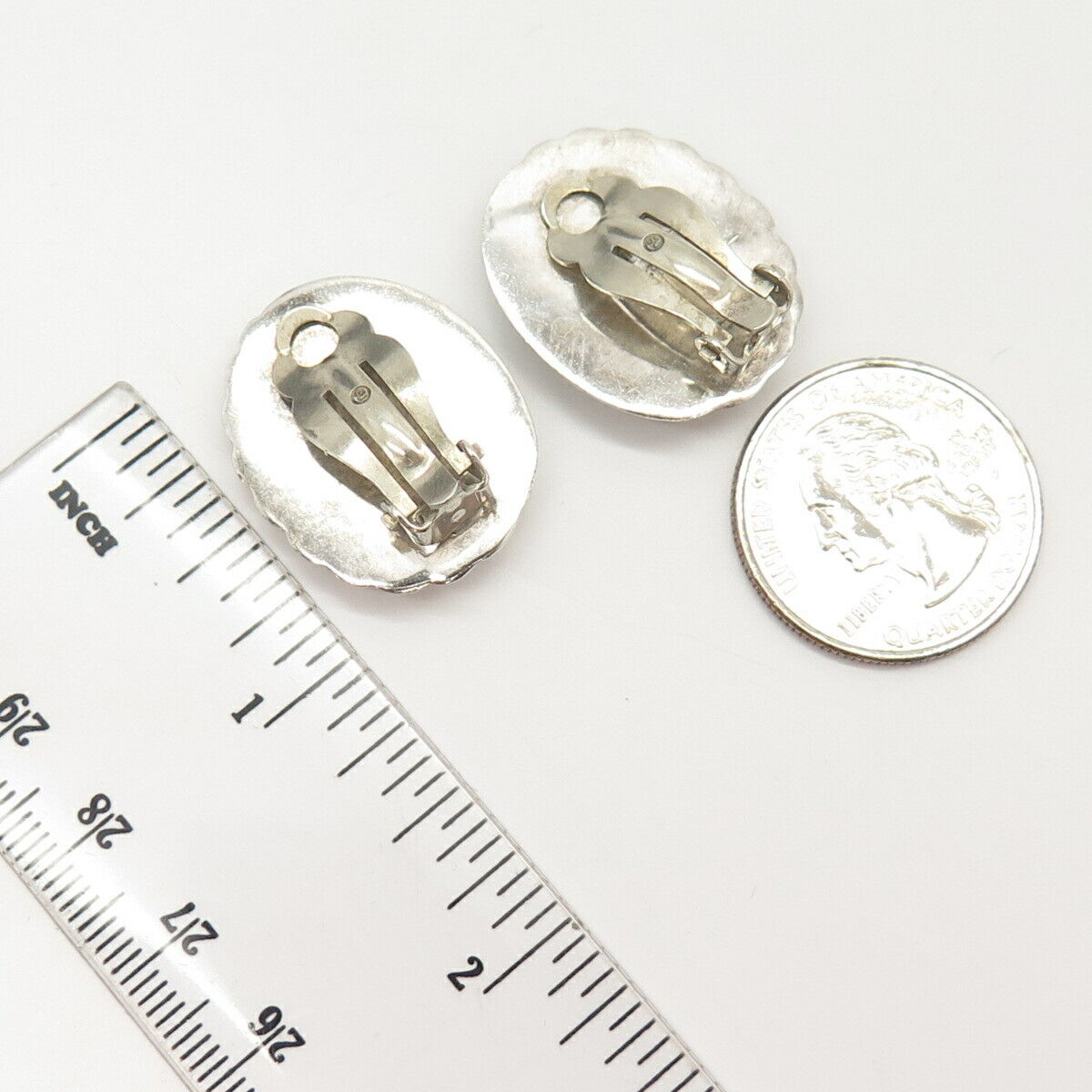 925 Sterling Silver Vintage Ribbed Shell Clip On Earrings