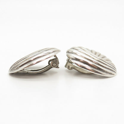 925 Sterling Silver Vintage Ribbed Shell Clip On Earrings