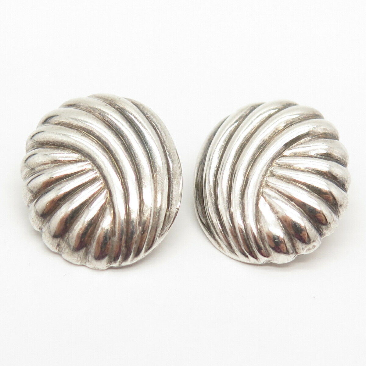 925 Sterling Silver Vintage Ribbed Shell Clip On Earrings