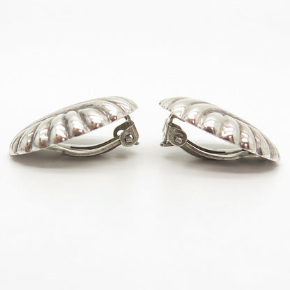 925 Sterling Silver Vintage Ribbed Shell Clip On Earrings