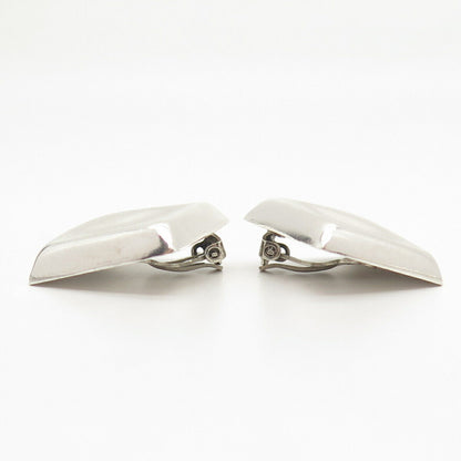 925 Sterling Silver Vintage Mexico Concave Rhombus Hollow Clip On Earrings