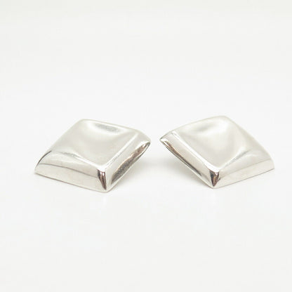 925 Sterling Silver Vintage Mexico Concave Rhombus Hollow Clip On Earrings