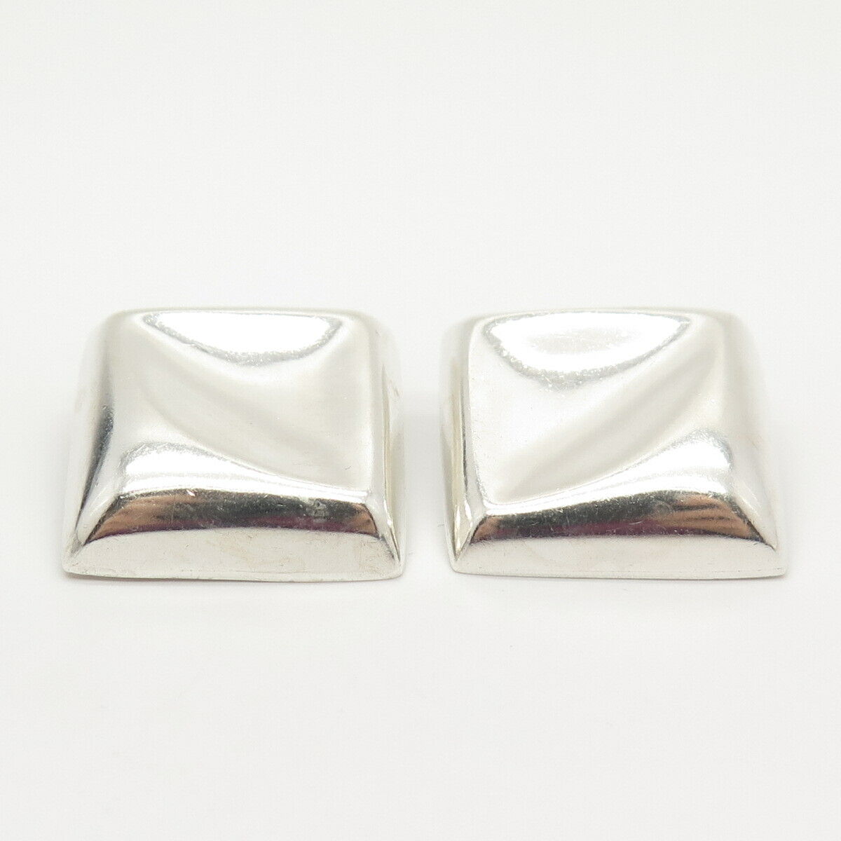 925 Sterling Silver Vintage Mexico Concave Rhombus Hollow Clip On Earrings