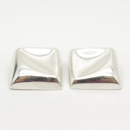 925 Sterling Silver Vintage Mexico Concave Rhombus Hollow Clip On Earrings