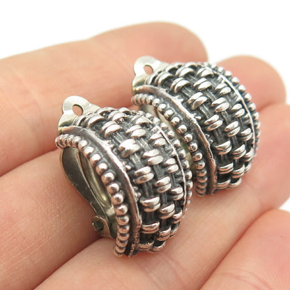 925 Sterling Silver Vintage Stitched Design Clip On Earrings