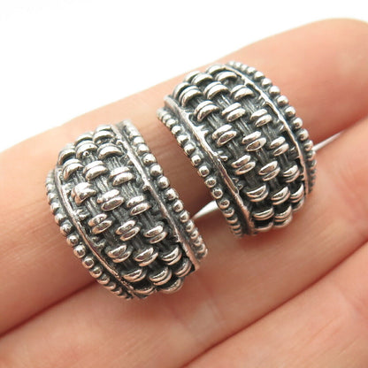 925 Sterling Silver Vintage Stitched Design Clip On Earrings