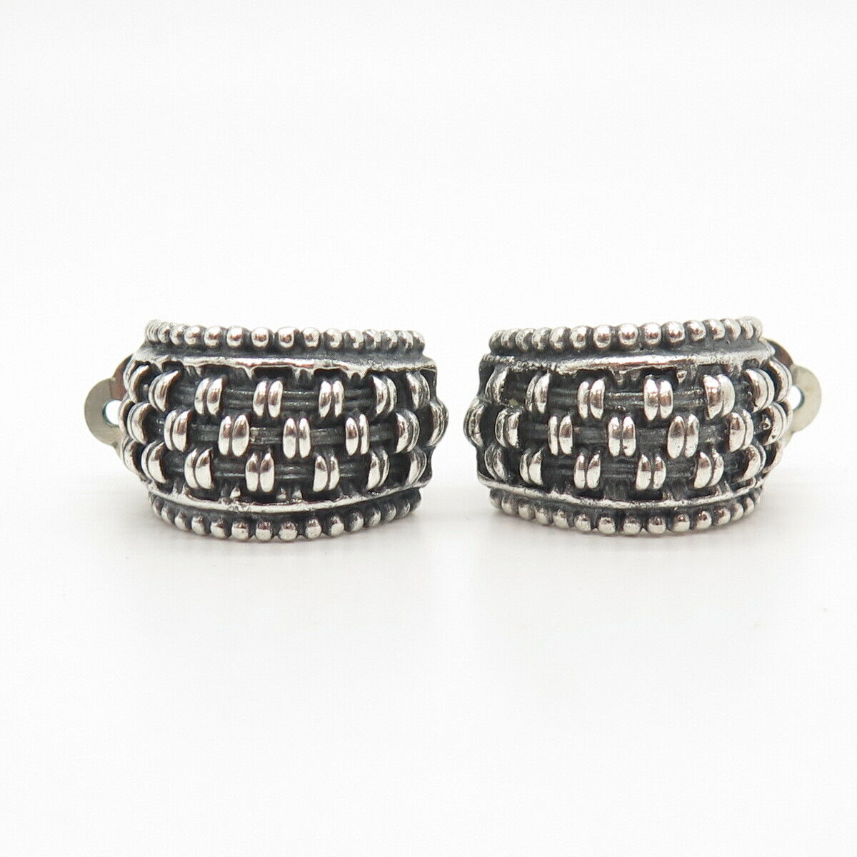 925 Sterling Silver Vintage Stitched Design Clip On Earrings