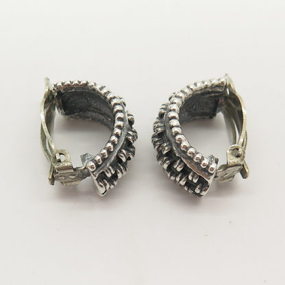 925 Sterling Silver Vintage Stitched Design Clip On Earrings